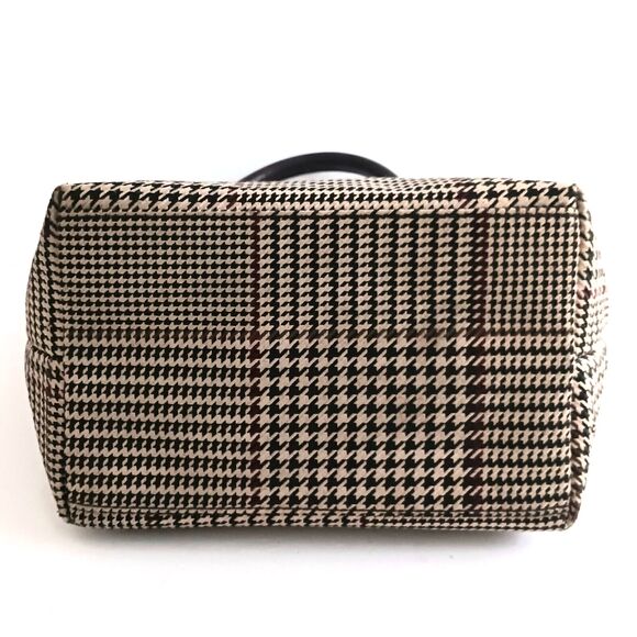 VTG Lauren Ralph Lauren Brown Houndstooth Plaid Small Tote Leather Trim - Picture 6 of 10